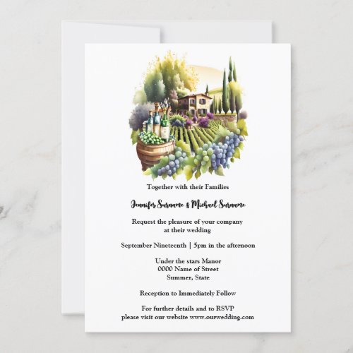 Tuscan villa Italian winery watercolor vineyard  Invitation