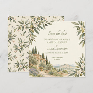 Tuscan Villa Olive Grove Watercolor Wedding Save The Date