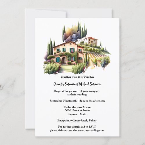 Tuscan villa watercolor Italian vineyard winery Invitation