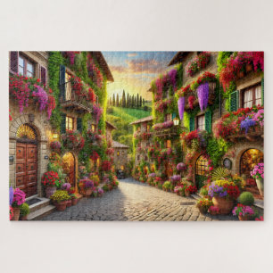 Tuscan Village Italy Afternoon Cobblestone Walk Jigsaw Puzzle