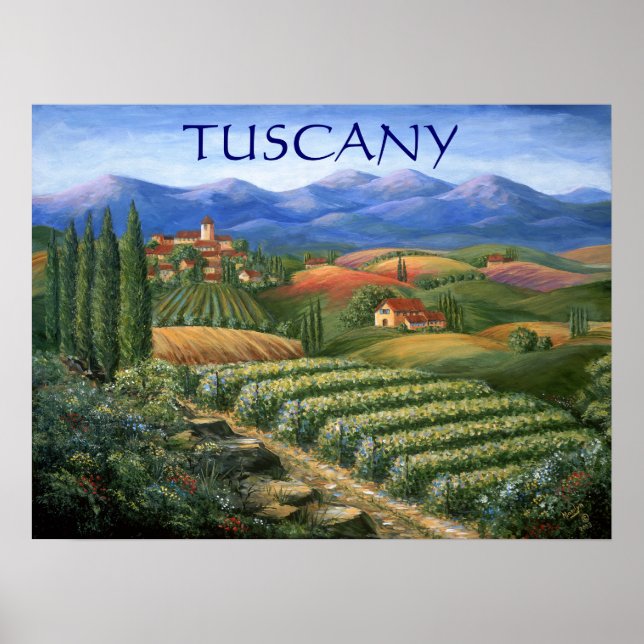 Tuscan Vineyard And Village Poster (Front)