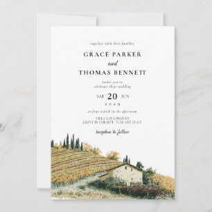 Tuscan Vineyard Autumn Motif Italian Wedding Invitation