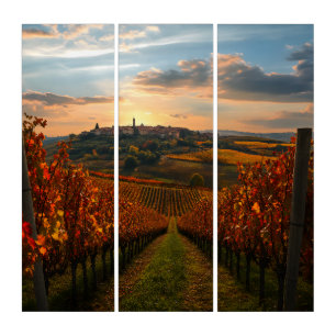 Tuscan Vineyard Italy Sunset Triptych Wall Art