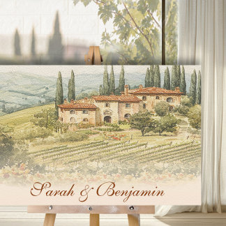 Tuscan Vineyard Watercolor Wedding Welcome Sign