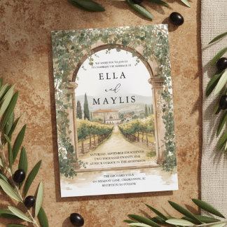 Tuscan Vineyard Wedding | Italian Arch Watercolor Invitation