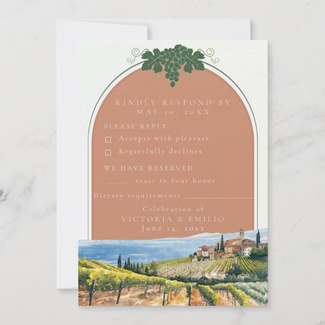 Tuscan Vineyard Wedding RSVP Card | Editable  (Front)