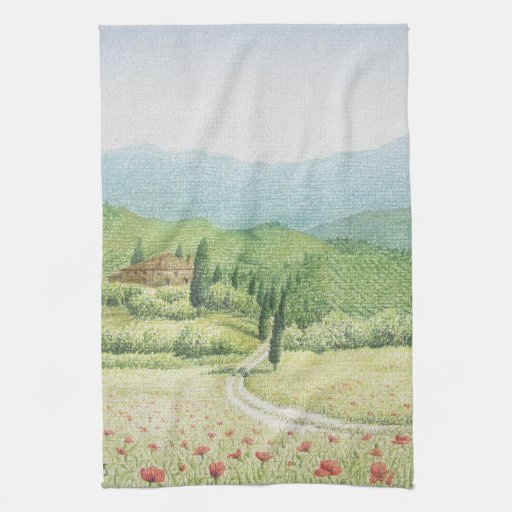 Tuscan Vineyards, Italy in Pastel Tea Towel
