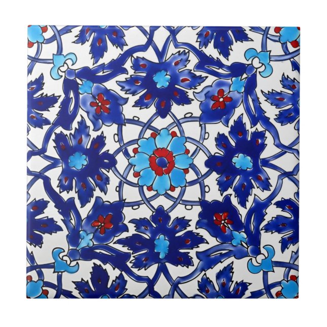 tuscan vintage red blue flower pattern tiles (Front)