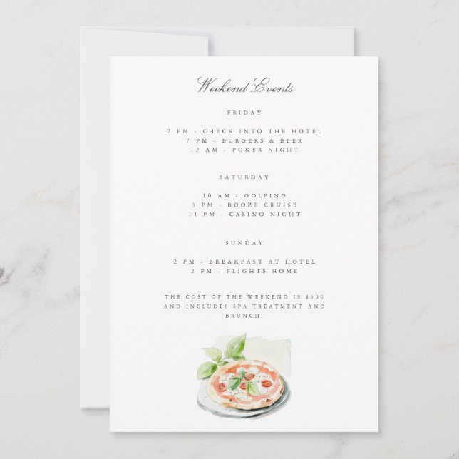 Tuscan Watercolor Bachelor Weekend Invitation Card (Back)