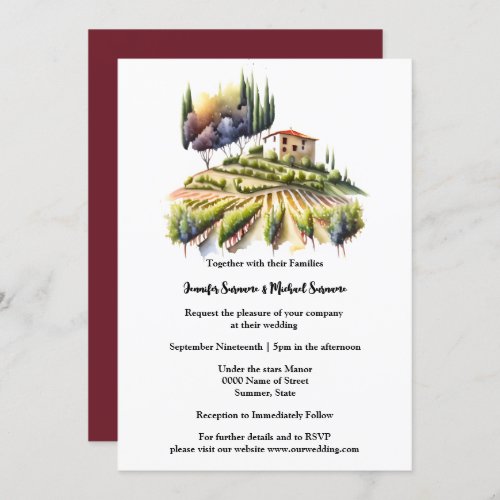 Tuscan watercolor villa Tuscan winery Italian vino Invitation