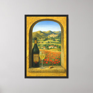 Tuscan Wine and Poppy View Canvas Wall Art Print