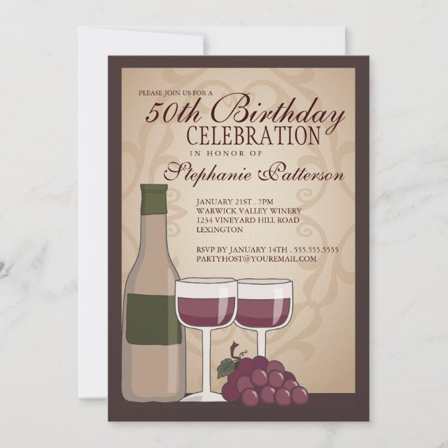 Tuscan Wine Themed Birthday Party Invitation (Front)