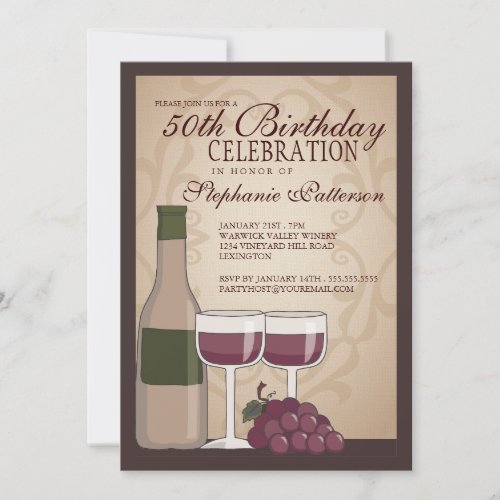 Tuscan Wine Themed Birthday Party Invitation