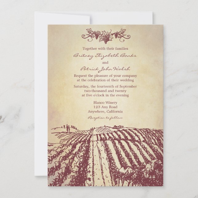Tuscan Wine Winery Vineyard Wedding Invitations (Front)