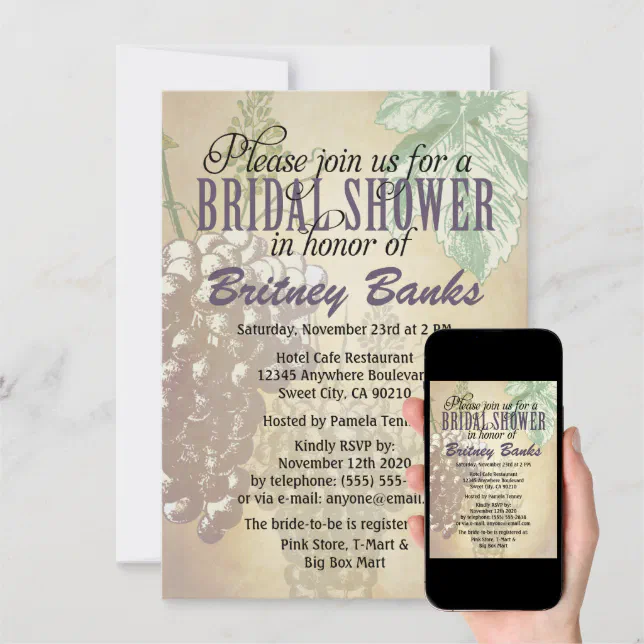 Tuscan Winery Vineyard Bridal Shower Invitations Zazzle