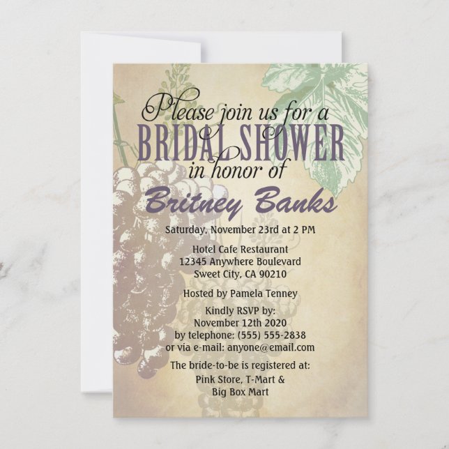 Tuscan Winery Vineyard Bridal Shower Invitations (Front)