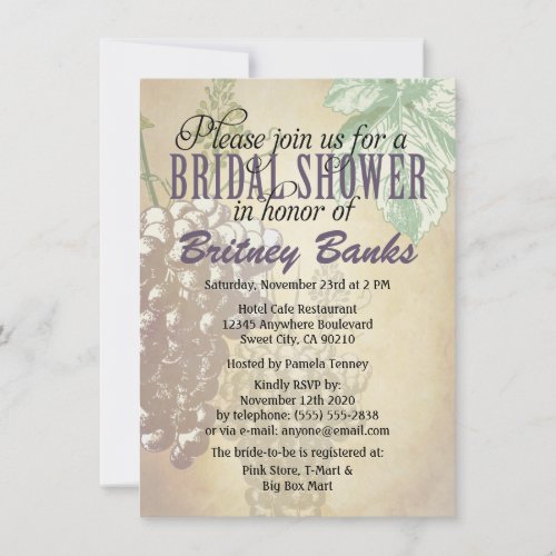 Tuscan Winery Vineyard Bridal Shower Invitations