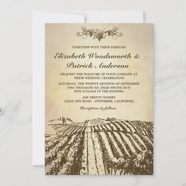 Tuscan Winery Vintage Vineyard Wedding Invitations (Front)