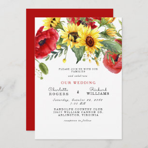 Tuscan Yellow Sunflower Bold Simple Wedding Invita Invitation