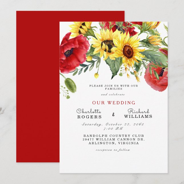 Tuscan Yellow Sunflower Bold Simple Wedding Invita Invitation (Front/Back)