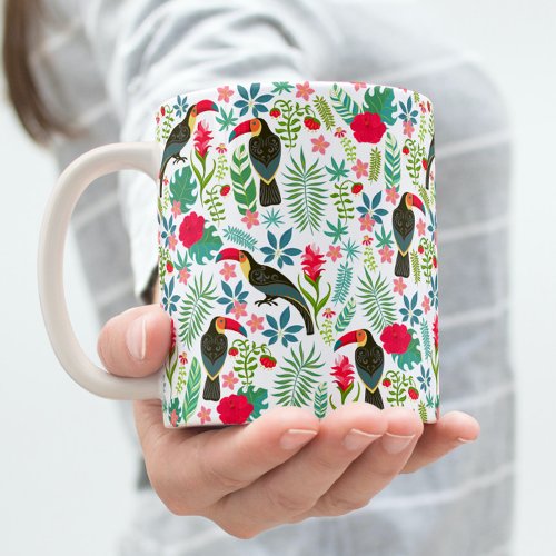 Tuscans and colorful tropical flowers pattern coffee mug