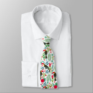 Tuscans and colorful tropical flowers pattern neck tie