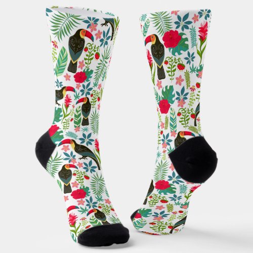 Tuscans and colorful tropical flowers pattern socks