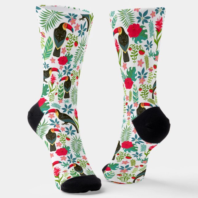 Tuscans and colorful tropical flowers pattern socks (Angled)
