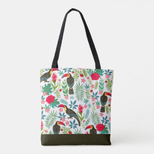 Tuscans birds and tropical flowers pattern tote bag