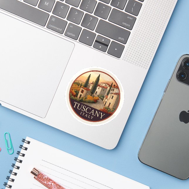 Tuscany at Sunset - Italy Travel  Sticker (Laptop w/ iPhone)