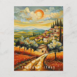 Tuscany at Sunset Oil Painting Italy Travel Art Postcard