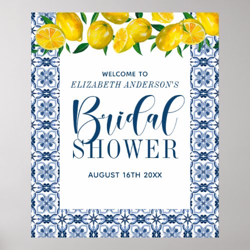 Tuscany Blue Italian Tile Bridal Shower Poster