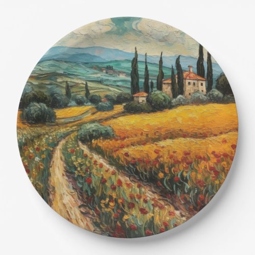 Tuscany countryside Italy van Gogh style Paper Plates