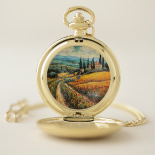 Tuscany countryside Italy van Gogh style Pocket Watch
