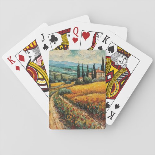 Tuscany countryside Italy van Gogh style Poker Cards