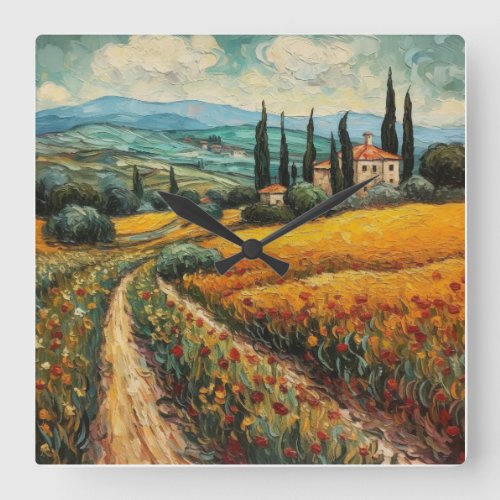 Tuscany countryside Italy van Gogh style Square Wall Clock