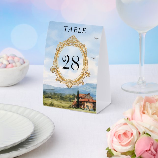 Tuscany Countryside Wedding Table Number Paper Table Tent (Insitu(Wedding))
