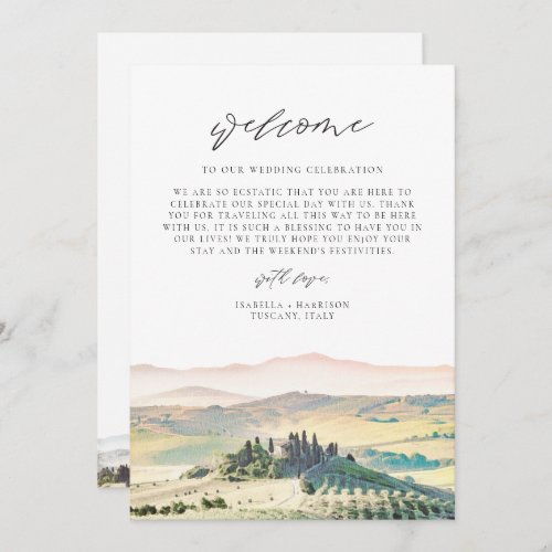 TUSCANY Destination Welcome Letter Timeline Menu