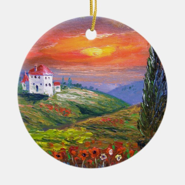 Tuscany Fire Sky Ceramic Ornament (Front)