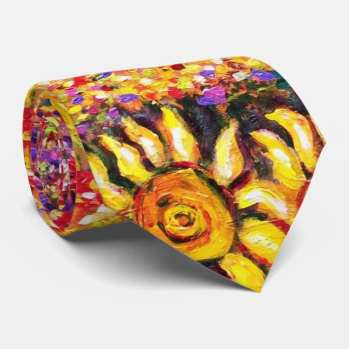 TUSCANY FLORA PoppiesSunflowers Red Yellow Floral Neck Tie