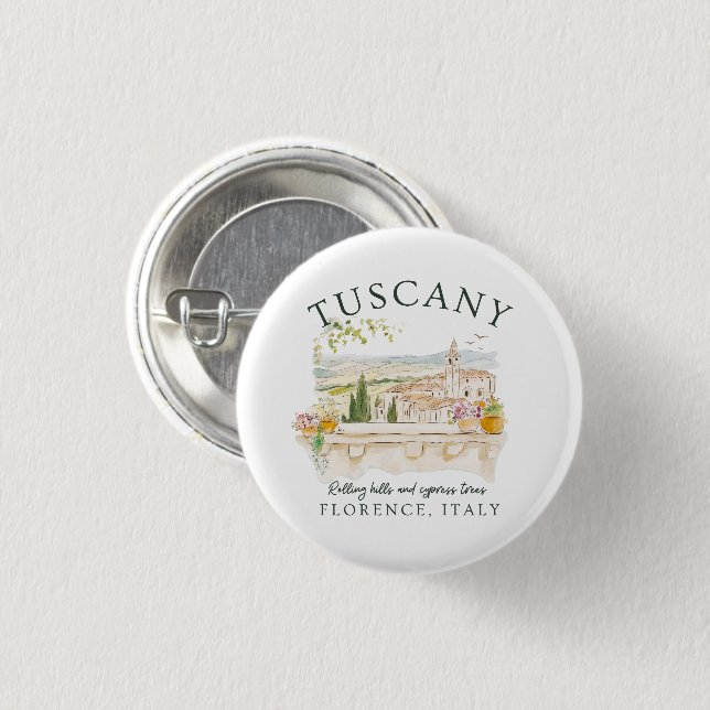 Tuscany Florence Travel – Rolling Hills & Trees Button (Front & Back)