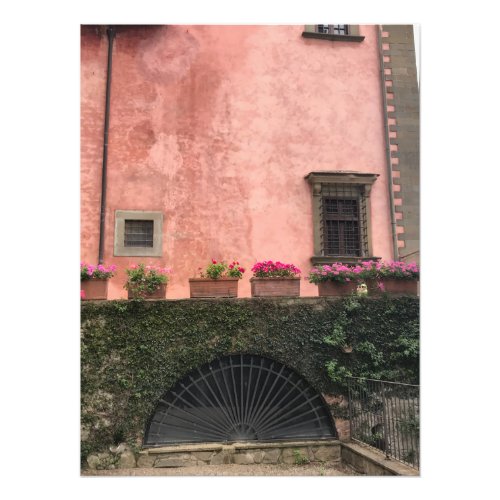 Tuscany Flower Boxes and Pink Stucco  Photo Print