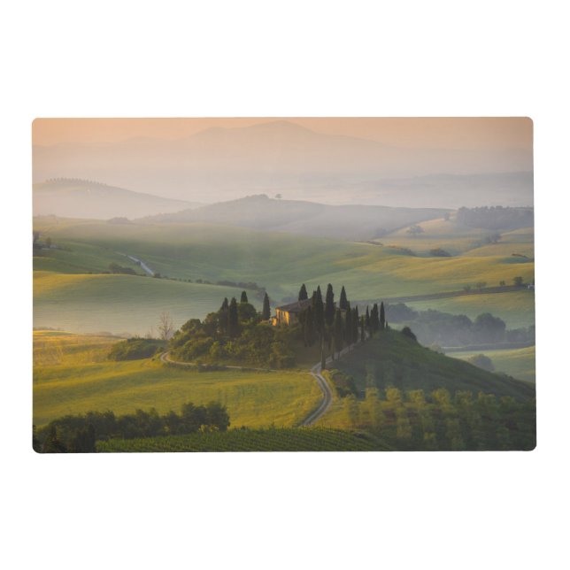 Tuscany hill landscape at sunrise placemat (Back)