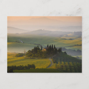 Tuscany hill landscape at sunrise postcard