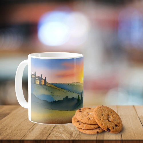 Tuscany Hills Scenic Watercolor  Coffee Mug