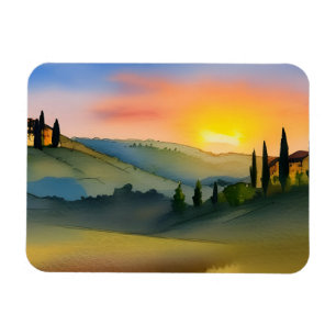 Tuscany Hills Scenic Watercolor  Magnet