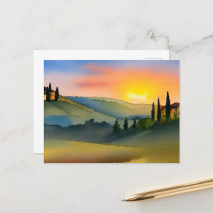 Tuscany Hills Scenic Watercolor Postcard