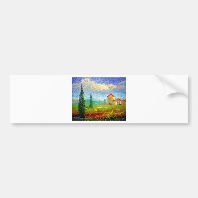 Tuscany HIlside with Poppies Bumper Sticker (Front)