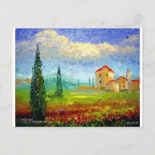 Tuscany HIlside with Poppies Postcard