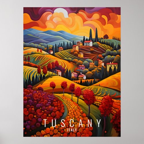 Tuscany in Autumn Painting  Italy Travel  Art Poster